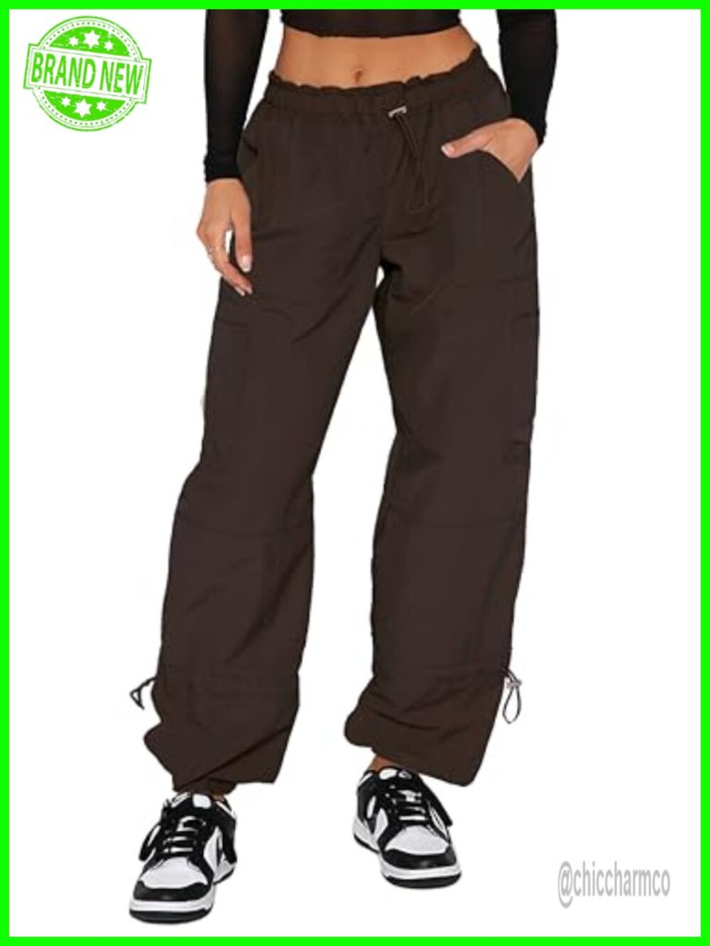 Womens Parachute Cargo Pants Baggy Wide Leg Y2K Streetwear
